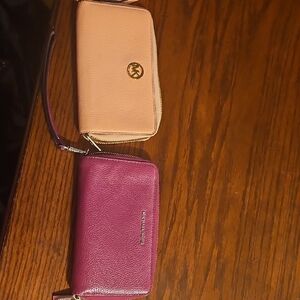 Michael Kors Beige Wristlet and Plum Wallet Duo